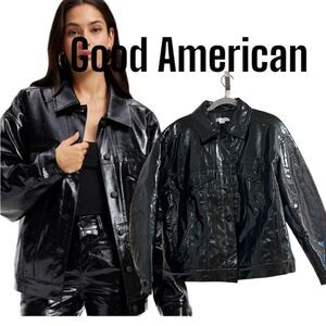 Good American Faux leather trucker jacket